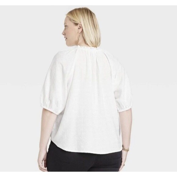 knox rose Women's Plus Puff Elbow Sleeve Top white eyelit top size 2X NWT - Picture 2 of 10
